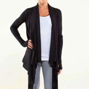 Lululemon women’s universal wrap open front cardigan black size 4 merino wool